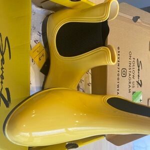 Sloshing away in our yellow boots